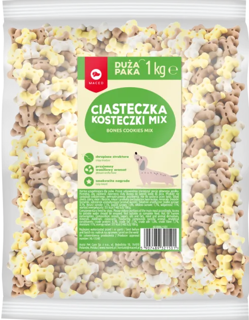 Maced Ciasteczka waniliowe kosteczki MIX dla psa op. 1kg