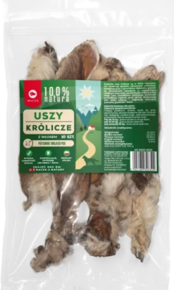 Maced Uszy suszone królicze naturalne z futrem dla psa op. 10szt