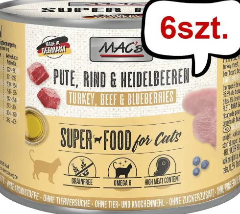Mac's Adult Indyk z wołowiną i jagodami Mokra Karma dla kota op. 200g Pakiet 6szt.