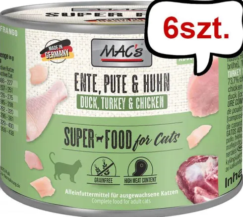 Mac's Adult Kaczka z indykiem i kurczakiem Mokra Karma dla kota op. 200g Pakiet 6szt.