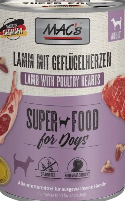 Mac's Adult Superfood Jagnięcina z Sercami Drobiowymi Mokra Karma dla psa op. 400g