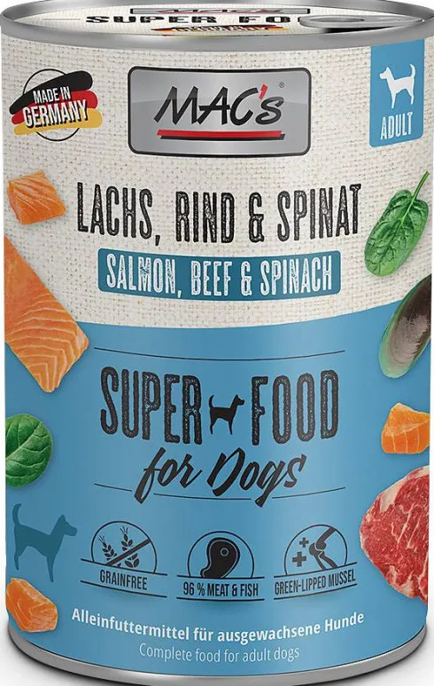 Mac's Adult Superfood Łosoś ze szpinakiem Mokra Karma dla psa op. 400g Pakiet 6szt.