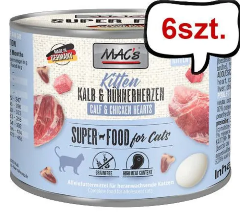 Mac's Kitten Cielęcina z kurzymi sercami Mokra Karma dla kociąt op. 200g Pakiet 6szt.