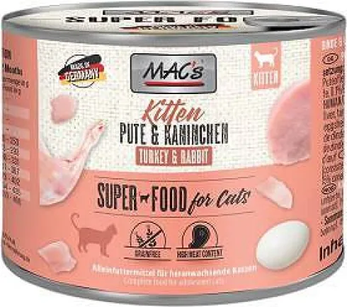 Mac's Kitten Indyk z królikiem Mokra Karma dla kociąt op. 200g Pakiet 6szt.