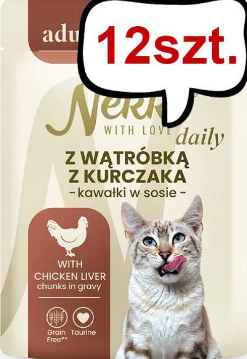 Nekko Daily Adult z wątróbką z kurczaka w sosie Mokra Karma dla kota op. 85g Pakiet 12szt.