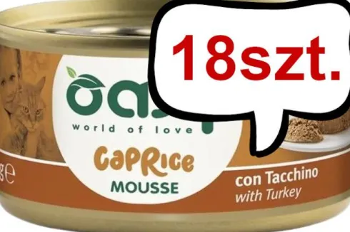 Oasy Caprice Adult Mousse with Turkey Mokra Karma dla kota op. 85g Pakiet 18szt. WYPRZEDAŻ