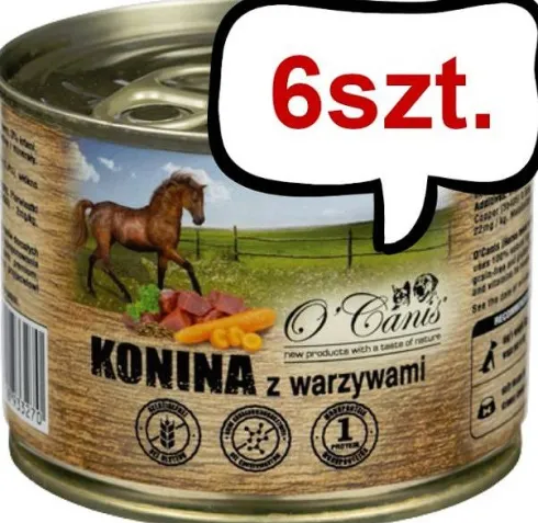 O'Canis Konina z WARZYWAMI i siemieniem lnianym Mokra Karma dla psa op. 200g Pakiet 6szt.