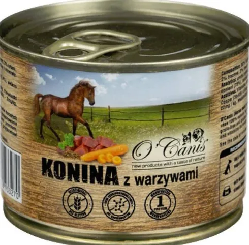 O'Canis Konina z WARZYWAMI i siemieniem lnianym Mokra Karma dla psa op. 200g Pakiet 6szt.