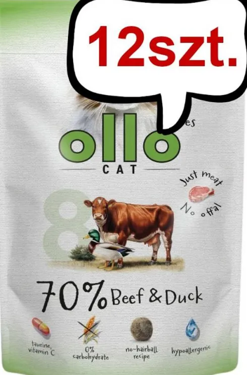Ollo Cat Nr 8 Beef&Duck Mokra Karma dla kota op. 85g Pakiet 12szt.