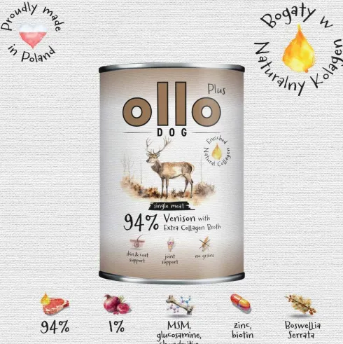 Ollo Plus Kolagen Venison Mokra Karma dla psa op. 800g Pakiet 6szt.