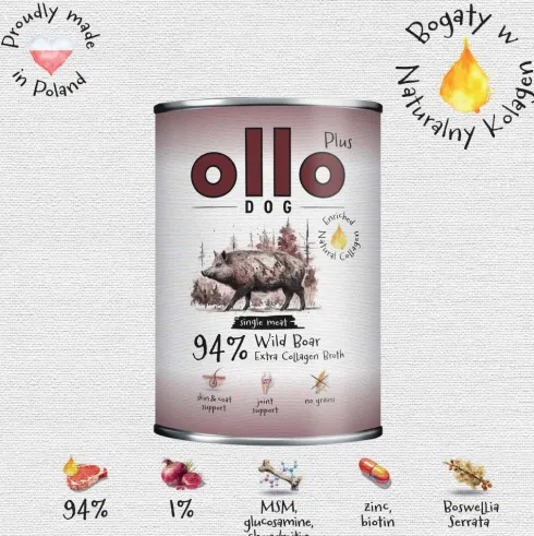 Ollo Plus Kolagen Wild Boar Mokra Karma dla psa op. 800g