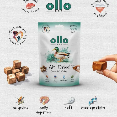 Ollo Przysmaki Air-Dried Duck Soft Cubes dla psa op. 80g