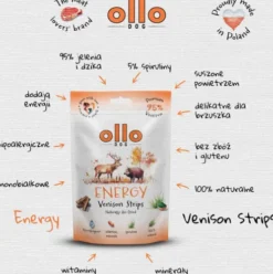 Ollo Przysmaki Air-Dried Energy Venison Strips dla psa op. 80g [Data ważności: 11.2026]