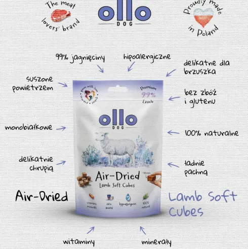 Ollo Przysmaki Air-Dried Lamb Soft Cubes dla psa op. 80g