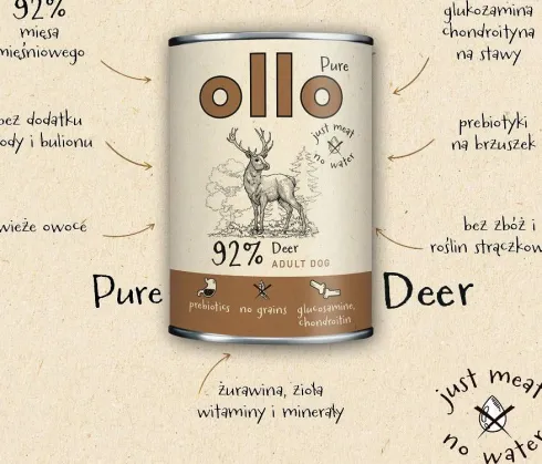 Ollo Pure Deer Mokra Karma dla psa op. 400g Pakiet 8szt.