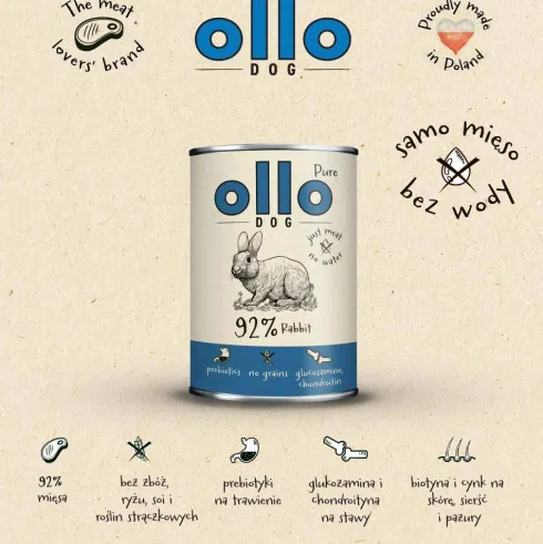 Ollo Pure Rabbit Mokra Karma dla psa op. 400g Pakiet 8szt.