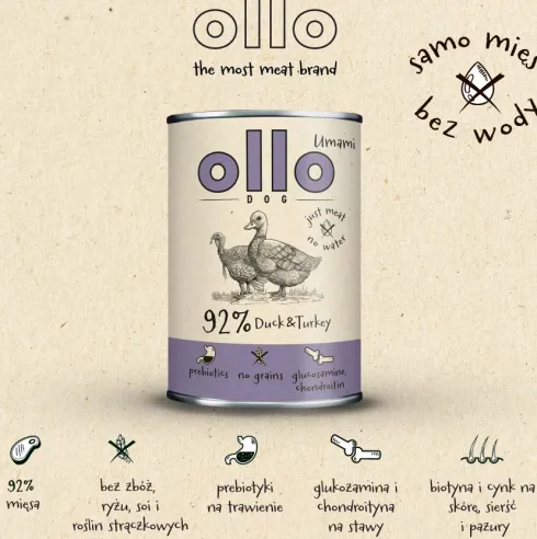 Ollo Umami Duck&Turkey Mokra Karma dla psa op. 850g Pakiet 6szt.