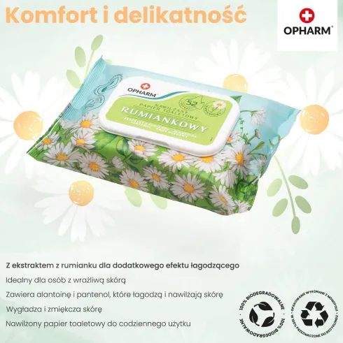 Opharm Nawilżany papier toaletowy Rumiankowy op. 52szt.