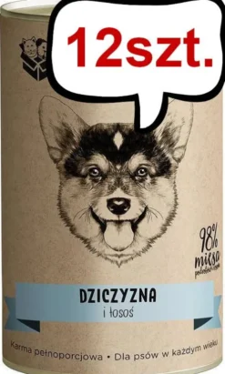 Paka Zwierzaka Dziczyzna i łosoś Mokra karma dla psa op. 400g Pakiet 12szt. + Worek bawełniany GRATIS
