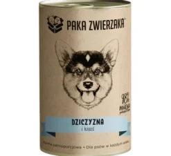 Paka Zwierzaka Dziczyzna i łosoś Mokra karma dla psa op. 400g Pakiet 12szt. + Worek bawełniany GRATIS