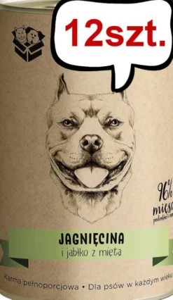 Paka Zwierzaka Jagnięcina i jabłko z miętą Mokra karma dla psa op. 400g Pakiet 12szt.+ Worek bawełniany GRATIS