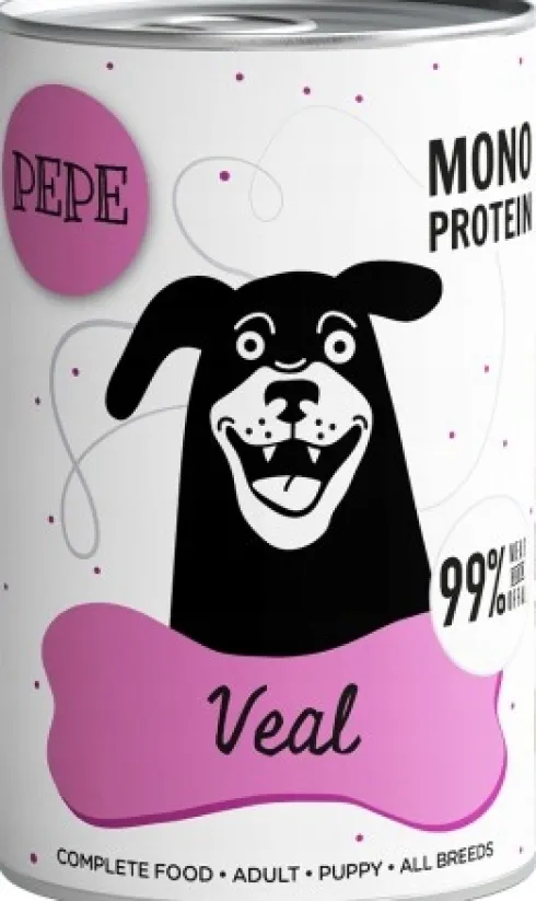 Paka Zwierzaka Pepe Cielęcina Mokra karma dla psa op. 400g Pakiet 12szt.+ Worek bawełniany GRATIS