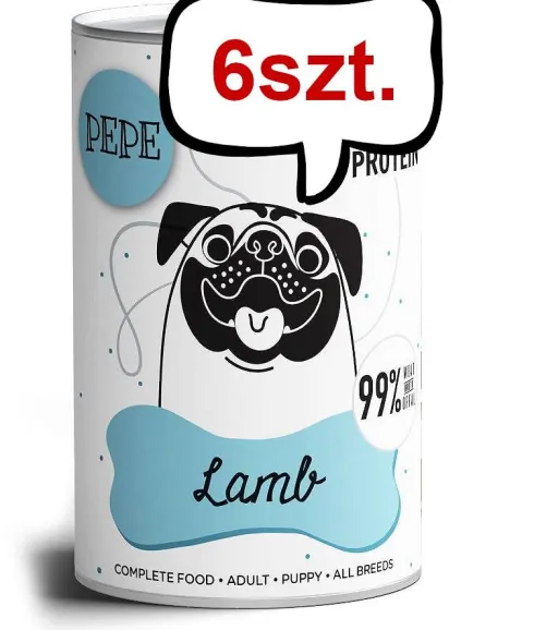 Paka Zwierzaka Pepe Jagnięcina Mokra karma dla psa op. 400g Pakiet 6szt.