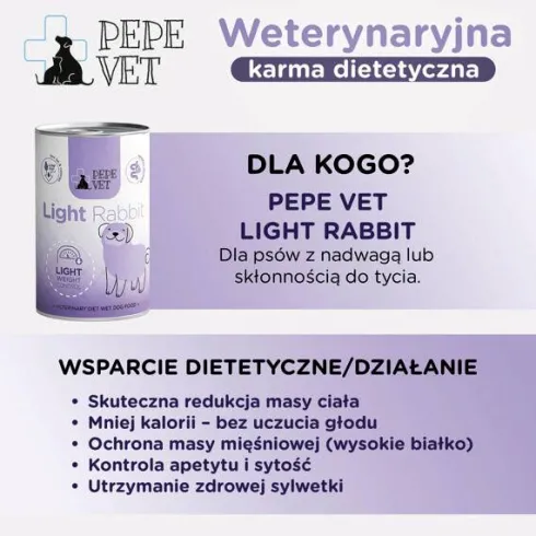 Paka Zwierzaka Pepe Vet Light Rabbit Mokra Karma dla psa op. 400g Pakiet 6szt.