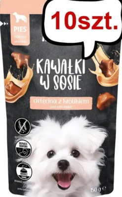 Pan Mięsko Adult Cielęcina z królikiem w sosie Mokra Karma dla psa op. 150g Pakiet 10szt.