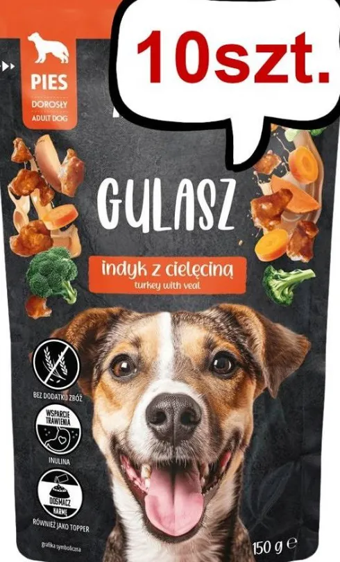 Pan Mięsko Adult Gulasz z indykiem i cielęciną Mokra Karma dla psa op. 150g Pakiet 10szt.