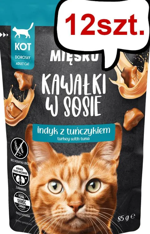 Pan Mięsko Adult Indyk z tuńczykiem w sosie Mokra Karma dla kota op. 85g Pakiet 12szt.