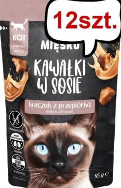 Pan Mięsko Adult Kurczak z przepiórką w sosie Mokra Karma dla kota op. 85g Pakiet 12szt.