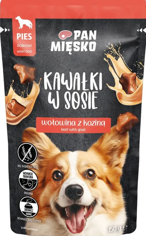 Pan Mięsko Adult Wołowina z koziną w sosie Mokra Karma dla psa op. 150g Pakiet 10szt.