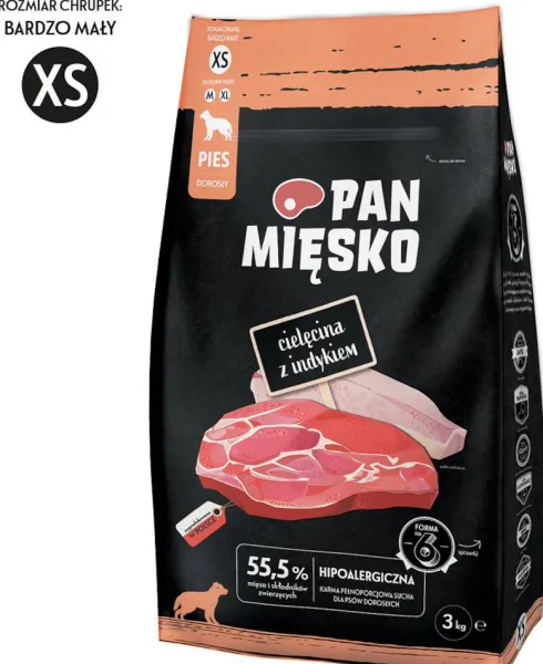 Pan Mięsko Cielęcina z indykiem Extra Small Sucha Karma dla psa op. 3kg
