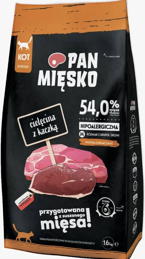 Pan Mięsko Cielęcina z kaczką Sucha Karma dla kota op. 1.6kg