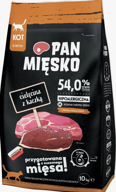 Pan Mięsko Cielęcina z kaczką Sucha Karma dla kota op. 10kg