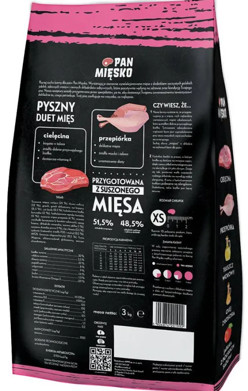 Pan Mięsko Cielęcina z przepiórką Extra Small Sucha Karma dla szczeniąt op. 3kg