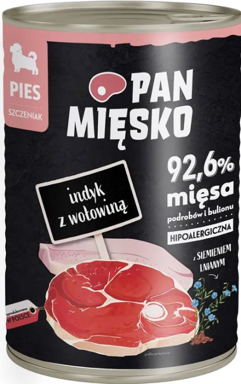 Pan Mięsko Indyk z wołowiną Mokra Karma dla szczeniaka op. 400g