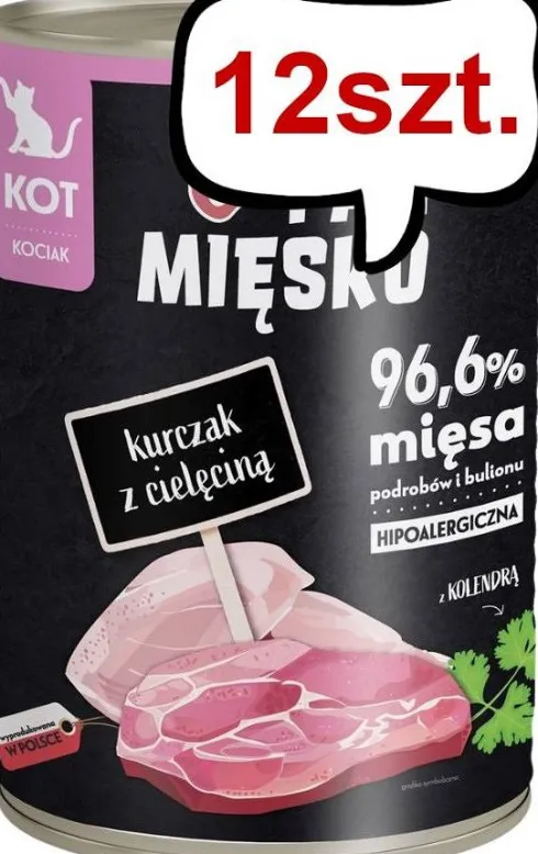 Pan Mięsko Kitten Kurczak z cielęciną Mokra Karma dla kociąt op. 400g Pakiet 12szt.