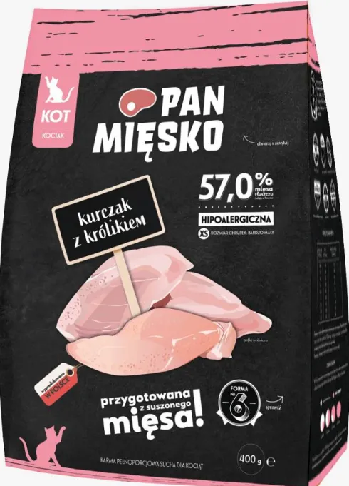 Pan Mięsko Kitten Kurczak z królikiem Sucha Karma dla kociąt op. 400g