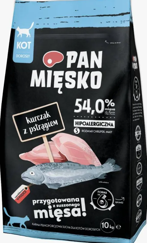 Pan Mięsko Kurczak z pstrągiem Sucha Karma dla kota op. 10kg
