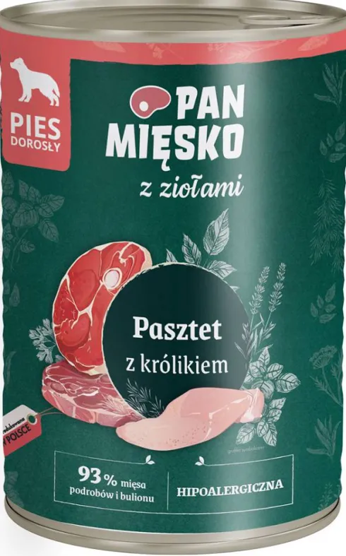 Pan Mięsko Pasztet z ziołami i królikiem Mokra Karma dla psa op. 400g Pakiet 12szt.
