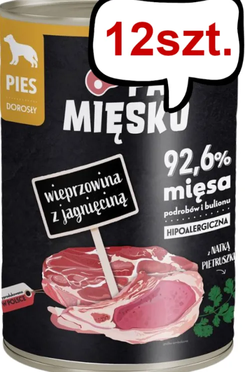 Pan Mięsko Wieprzowina z jagnięciną Mokra Karma dla psa op. 400g Pakiet 12szt.