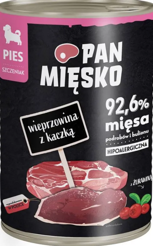 Pan Mięsko Wieprzowina z kaczką Mokra Karma dla szczeniaka op. 400g Pakiet 12szt.