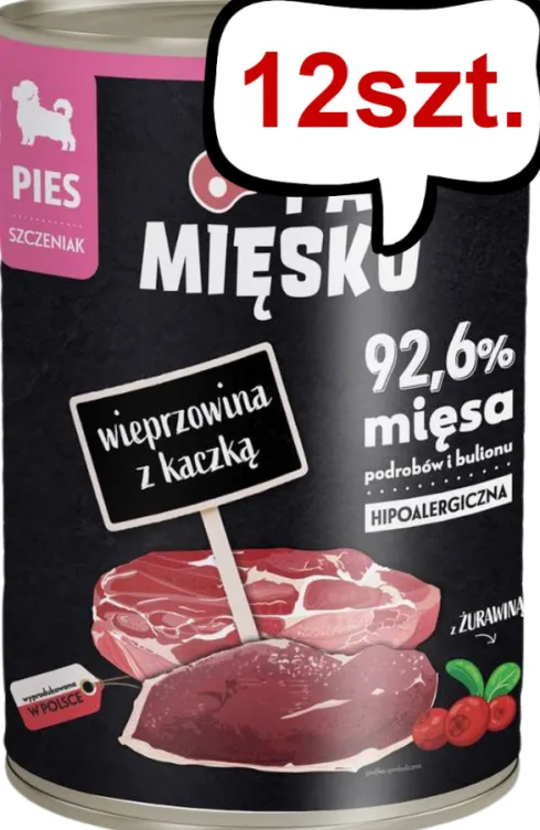 Pan Mięsko Wieprzowina z kaczką Mokra Karma dla szczeniaka op. 400g Pakiet 12szt.