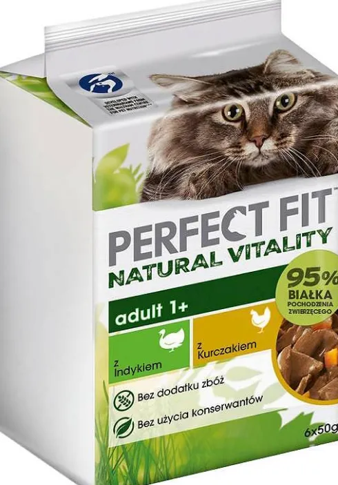 Perfect Fit Natural Vitality Adult 1+ kurczak i indyk w sosie Mokra Karma dla kota op. 6x50g WYPRZEDAŻ