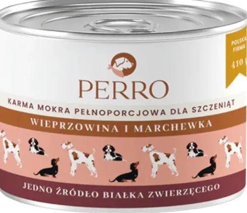 Perro Junior Wieprzowina z marchewką Mokra Karma dla szczeniaka op. 410g Pakiet 6szt.