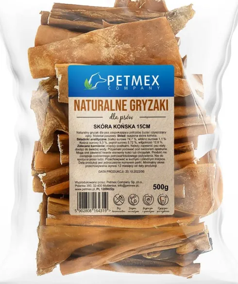 Petmex Przysmak Skóra końska dla psa dł. 15cm op. 500g WYPRZEDAŻ