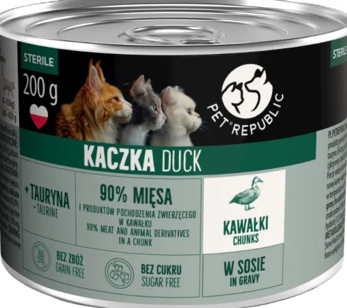 Pet Republic Adult Sterile Kaczka Mokra Karma dla kota 200g Pakiet 10szt.