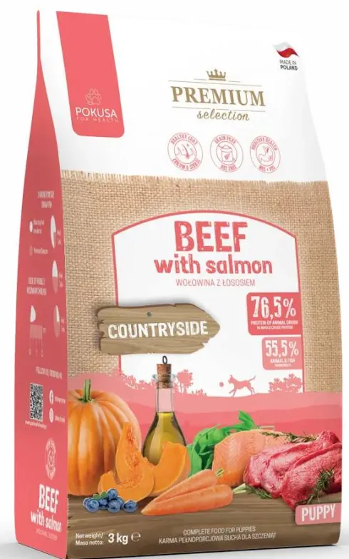 Pokusa Premium Puppy Selection Countryside Beef with Salmon Sucha Karma dla szczeniaka op. 3kg